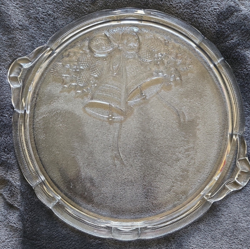 Glass Holiday Serving Tray Vintage Glass Platter With Holiday Bells